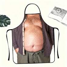 1pc Funny Realistic Buttonless Striped Shirt Beer Belly Men's Torso Print Apron, Novel Humorous Prank Style Halter Apron, Kitchen Cooking Apron, Suitable For BBQ, Bachelor Party, Holiday Gift And All-Season Home Daily Use - Multicolor - View 5