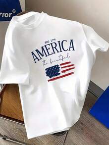 Men's Cotton T-Shirt With Graphic Print, Short Sleeve, Crew Neck, Casual Summer Style Ready Stock Local Warehouse - 白色 - 查看 1