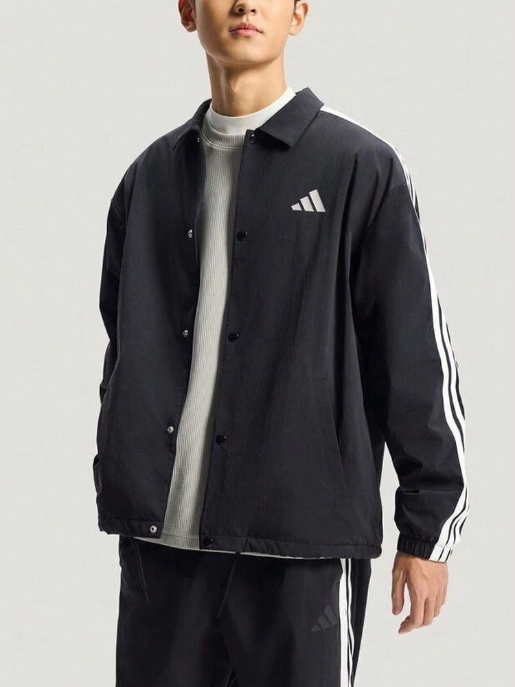 Adidas ST 3ST COACH JACKET Fashionable Comfortable Fleece-Lined Sports Casual Loose Jacket Men's - Black and White - View 1