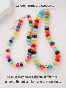 2/1pc Acrylic Pmma Chunky Coloful Beaded Necklace Set For Women, Boho Summer Fashion Bead Necklace Suitable For Daily Wear Beach Holiday,Jewelry Gift - Multicolor - View 2