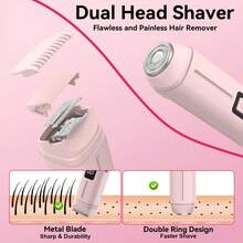 2-In-1 Dual-Head Electric Shaver For Women, Cordless Bikini Trimmer, Gentle Touch, Wet & Dry Waterproof Design, USB Rechargeable, Suitable For Bikini Line, Underarms, Legs And Full Body Hair Removal, Portable Travel Epilator - View 4