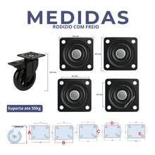 Jogo Kit 4 Rodizios 3pol 75mm Rodinha Giratoria E Fixa Preta Termoplastica - preto - Visão 7