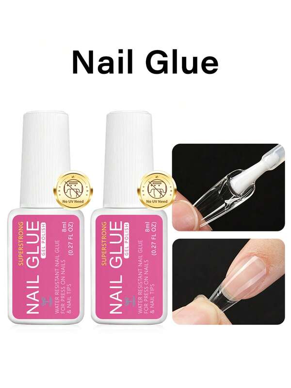 2pcs COLOURSMILE Super Strong Air Dry Nail Glue, No UV Lamp Needed, Waterproof Long-Lasting, Suitable For Nail Tips, Acrylic Fake Nails, Nail Repair And Daily Manicure