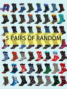 5/10 Pairs Men's Fun Mid-Calf Socks, Assorted Animal, Cartoon And Geometric Patterns, Breathable For All Seasons, Suitable For Daily Wear And Holiday Gifts - Multicolor - View 10