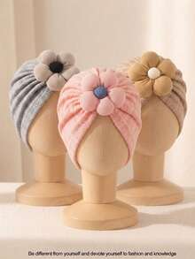3PCS Newborn Autumn Candy Color Floral Cute Baby Hair Accessories, Soft Skin-Friendly Baby Headband Hat Set, Suitable For Daily Wear All Seasons - Pink Light Coffee Grey - View 5