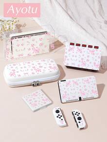 Ayotu 適用於 Switch/Switch OLED/Switch Lite 花卉與蝴蝶結圖案遊戲主機外殼與配件，套裝包含保護殼、收納袋、底座外殼、控制器保護套及多款配件可供選擇，返校禮物/生日禮物/週年禮物 - 查看 2