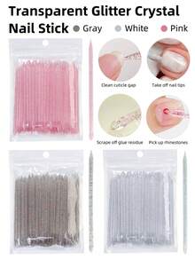 100 Peças Caneta de Resina Acrílica de Ponta Dupla para Aplicação de Strass, Ferramenta Multifuncional de Arte de Unhas para Desenho de Pontos e Flores com Empurrador de Cutícula, Acessórios de Manicure para Unhas Postiças, Design de Encantos de Unhas DIY, Uso Doméstico e de Salão de Unhas para Iniciantes - Multicolorido - Visão 1
