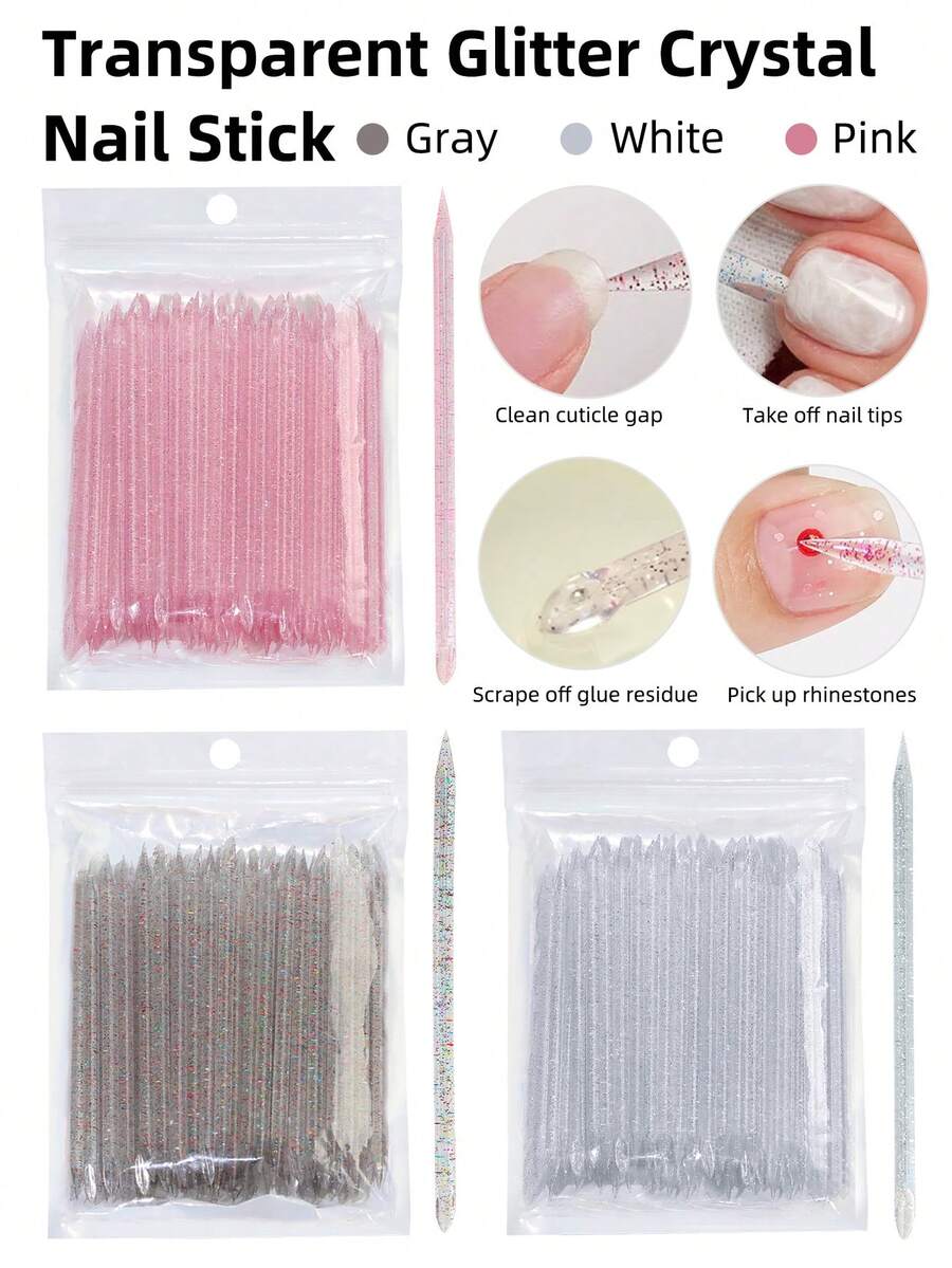 100 Peças Caneta de Resina Acrílica de Ponta Dupla para Aplicação de Strass, Ferramenta Multifuncional de Arte de Unhas para Desenho de Pontos e Flores com Empurrador de Cutícula, Acessórios de Manicure para Unhas Postiças, Design de Encantos de Unhas DIY, Uso Doméstico e de Salão de Unhas para Iniciantes - Multicolorido - Visão 1