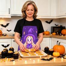 1pc Halloween Pumpkin, Ghost, Bat, Black Cat, Spider Web, Vintage Skeleton Witch, Haunted House, Halloween Pattern Apron, Suitable For Home Decor And Kitchen Use. Made Of 100% Polyester Material, Designed As Sleeveless Style, Perfect For Home Kitchen, Outdoor BBQ Cooking. This Printed Apron Is Unisex, Machine Washable And Reusable, An Essential Kitchen Accessory - Multicolor - View 2