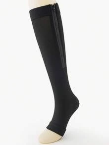 1 Pair/2 Pairs Zipper Open Toe Compression Socks, Unisex 5-20mmHg Graduated Compression, Slimming & Shaping, Easy On/Off, Knee-High Design, Suitable For Running, Sports, Fitness, Standing Work, Daily Wear - Multicolor - View 8