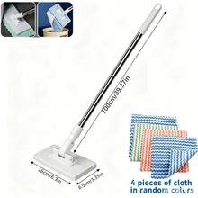 Reusable Facial Cloth Mop With 4Pcs Mop Cloths, Wet & Dry Dual Use Cleaning Mop,One-Button Detachable Flat Mop, Automatic Clamp Design, No-Hand Wash Household Mop Suitable For Floors, Windows, Kitchens And Bathrooms - A - 查看 11