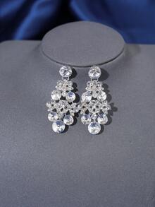 Sparkling Silver Bridal Set, Exquisite High-Style Diamond Tiara, Includes Luxurious Necklace And Pendant Earrings, Designed For Grand Wedding Day - Silver - View 6