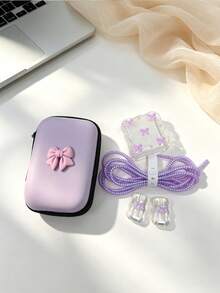 6pcs Pearl Bow Data Cable Protector Set With Bow Storage Bag, Compatible With Hard Shell CCD Camera, Earphones, Power Bank, Charging Cable Organizer, Glitter Bow Data Cable Protector, Wavy Cable Winder, Practical Daily Travel Accessories For Students, Multiple Colors Available - Multicolor - View 17