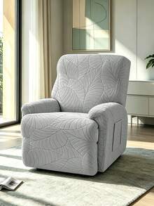 Leaf Jacquard Recliner Chair Cover, Stretch All Inclusive Lazy Boy Recliner Slipcover With Side Storage Pocket, Washable Anti Slip Single Recliner Sofa Protector,Pet Scratch PreventionFor Living Room Home Decor. - Light Grey - View 5