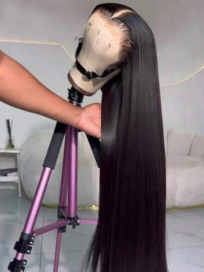 bling hair Perruque lace front 13x6 en cheveux naturels (lisse soyeux) avec base transparente pour femmes – noir naturel, ligne de cheveux pré-épilée, sans colle, cheveux naturels non traités