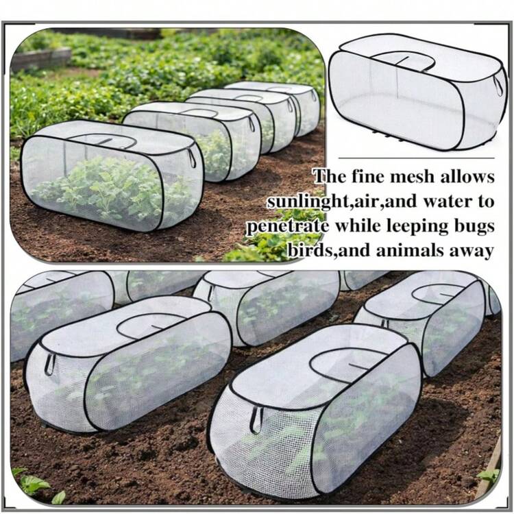 1件裝白色園藝植物保護罩，附8個地樁，加厚PE園藝排罩，加速植物生長，溫室保護罩，附拉鍊，適用於高床種植水果與蔬菜 (39 X 18 X 16 英吋) - 一件套 - 查看 4