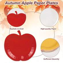 24 Pcs Apples Shaped Paper Plates Fall Disposable Plates Decorative Autumn Fruit Tableware Dessert Plate For Wedding Baby Shower Party Tableware Supplies - As Pic - View 3