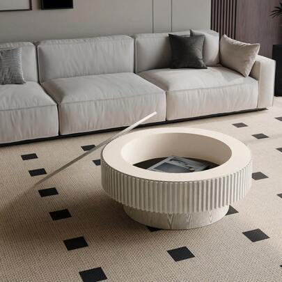 Runder Couchtisch mit 75 cm Durchmesser und Stauraum, moderner Couchtisch mit Massivholzfurnier, dekorativer Tisch für Wohnzimmer, Schlafzimmer, Wohnung oder Büro, schwarz