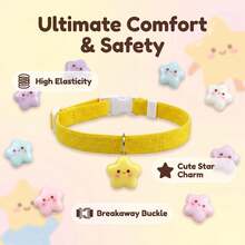 1/2Pcs Cute Star Pet Collar Adjustable Soft Webbing Kitten Puppy Collar With Star Pendant, 4 Macaron Colors, Comfort Lightweight Cat Dog Neck Strap For Daily Walking - Multicolor - View 7