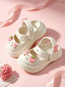 HAHABOBO Little Girls' Strawberry & Animal Decor Clogs, Breathable Closed Toe Mary Jane Style Platform Height-Boosting Sweet Shoes For Summer Daily Outings - White - View 1