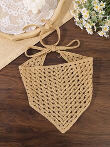 1 pezzo Bandana triangolare in stile boho con lavorazione a maglia traforata all'uncinetto, copricapo regolabile con laccio posteriore, decorazione per capelli per spiaggia, viaggi, vacanze e servizi fotografici - Multicolore - Visualizzare 13