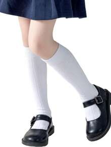 6/1 Pair Cable Knit High Tube Socks, Unisex Kids Seamless Uniform Dress Socks, Suitable For Autumn/Winter Daily Wear, Back To School, White, Navy Blue - Multicolor - View 8