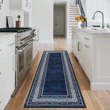 Techigher Modern Washable Area Rug - Non Slip Geometric Bordered Living Room Carpet, Foldable Thin Low Pile Floor Cover For Bedroom, Kitchen, Dining Room - Blue - View 12