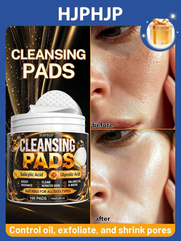 HJPHJP Almohadillas Exfoliantes para el Rostro, Almohadillas Tónicas con Ácido Glicólico + Ácido Salicílico para el Rostro & Escote, Limpieza Suave de Poros & Cuidado de la Piel Muerta, Equilibrio de Aceite, Suavizado de la Piel & Tratamiento Facial Hidratante Diario, 100 Almohadillas
