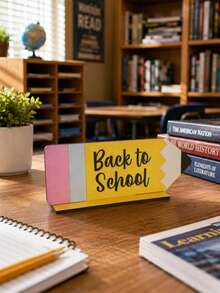 1 PC Back To School Season Pencil Shaped Desktop Plaque Cute And Bright Printed Desktop Ornament Suitable For Classroom, Study, Back To School Party, Indoor Desktop Display Decoration Gift - B - View 1