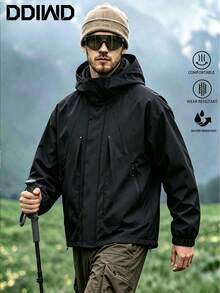 Jaket Softshell Berkerudung Gaya Tangguh Pria, Siluet Longgar, Banyak Saku, Pakaian Kerja Fungsional, Jaket Kasual Serbaguna untuk Perjalanan Luar Ruangan, Bersepeda, Mendaki, dan Aktivitas Lainnya. - Hitam - View 3
