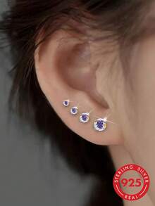 1 Paar S925 Sterling Silber bunte Spiral Vier-Krallen Ohrstecker, luxuriöses, exquisites glänzendes Design, minimalistischer, individueller, vielseitiger, eleganter Ohrknochennagel, modische stapelbare Ohrringe als Geschenk - bohren - Übersicht 12
