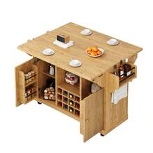 Multifunctional Service Cart, Kitchen Trolley With Storage, Adjustable Shelves And Wine Bottle Holder, Mobile Side Table For Dining Room, Living Room And Balcony, Natural Brown - Natural Wood Color - View 8