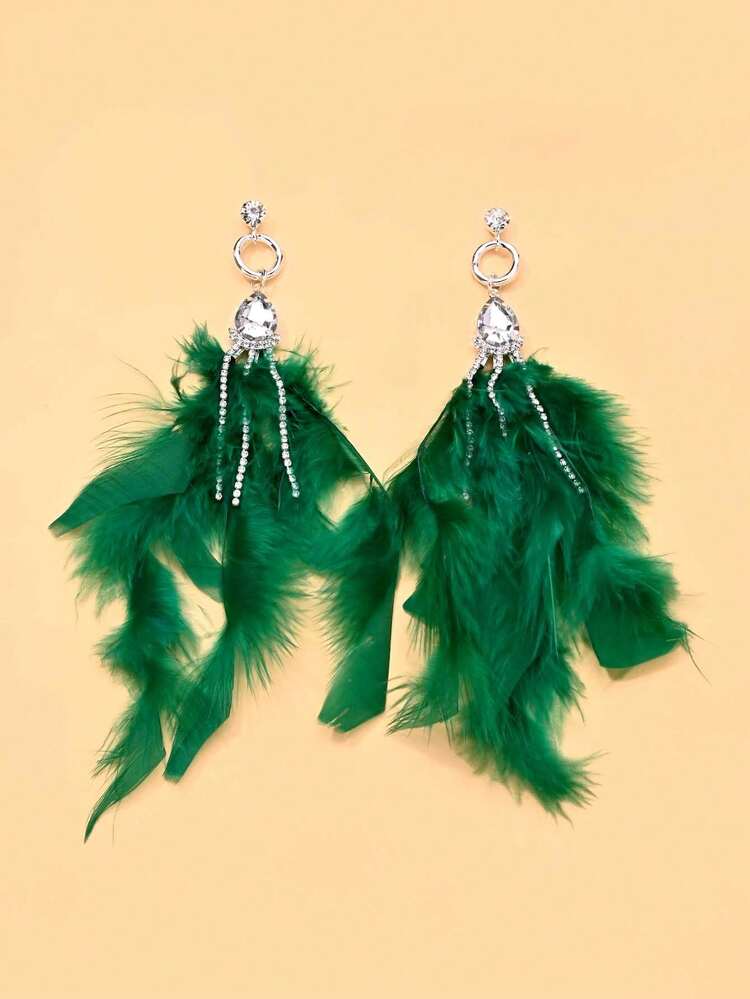 FAAABULS 1pc European & American Exaggerated Pearl & Feather Earrings, Summer Personalized Earrings For Women, Fashion Commute High-End Earrings - EH3539 Silver - View 2