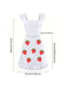 Cute Women's Long Strawberry Print Maid Apron With Shoulder Straps, Ruffle Lolita Kitchen Apron For Cooking, Baking, Housework And Cosplay - Multicolor - View 12