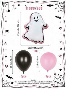 11 buah/Set Kolom Balon Hantu Hitam & Merah Muda Matte, Termasuk Balon Foil Hantu dengan Trim Merah Muda Matte, Dipadukan dengan Alas Balon Lateks Merah Muda Muda Matte & Hitam Matte, Cocok untuk Pesta Bertema Halloween - MultiWarna - View 2