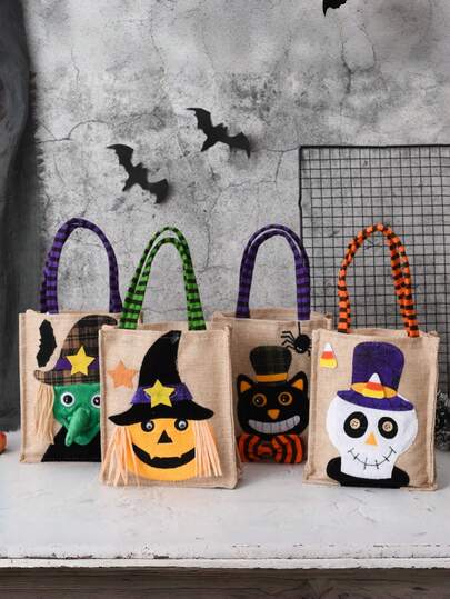 New Halloween Gift Non-Woven Tote Bag, Candy Bag, Ghost Festival Pumpkin Bag, Accessory Prop Gift Bag, Square Linen Tote Bag, Handbag, Backpack