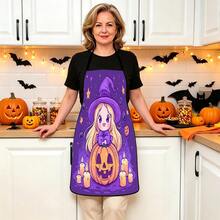 1pc Halloween Pumpkin, Ghost, Bat, Black Cat, Spider Web, Vintage Skeleton Witch, Haunted House, Halloween Pattern Apron, Suitable For Home Decor And Kitchen Use. Made Of 100% Polyester Material, Designed As Sleeveless Style, Perfect For Home Kitchen, Outdoor BBQ Cooking. This Printed Apron Is Unisex, Machine Washable And Reusable, An Essential Kitchen Accessory - Multicolor - View 1