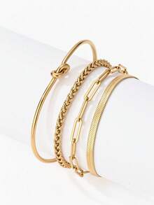 Vandermere 4pcs/Set Stainless Steel Simple Hip Hop Punk Style Chain Bracelet, Unisex, Suitable For Wearing At Music Festivals - Bracelet Set - View 2
