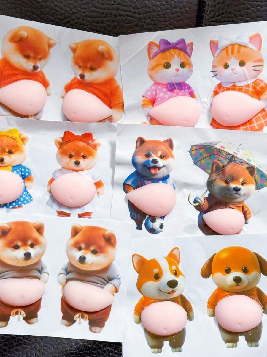 Cartoon Big Belly Puppy Squeeze Toy, Cute Creative Stress Relief Car Bumper Sticker, DIY Children's Birthday Gift