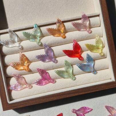 18pcs AB Iridescent Transparent Mermaid Tail Acrylic Charms, Vertical Texture Fish Tail Pendants, Multicolor Shiny Tail Slices For Diy Earrings Bracelets Hair Accessories Handmade Supplies