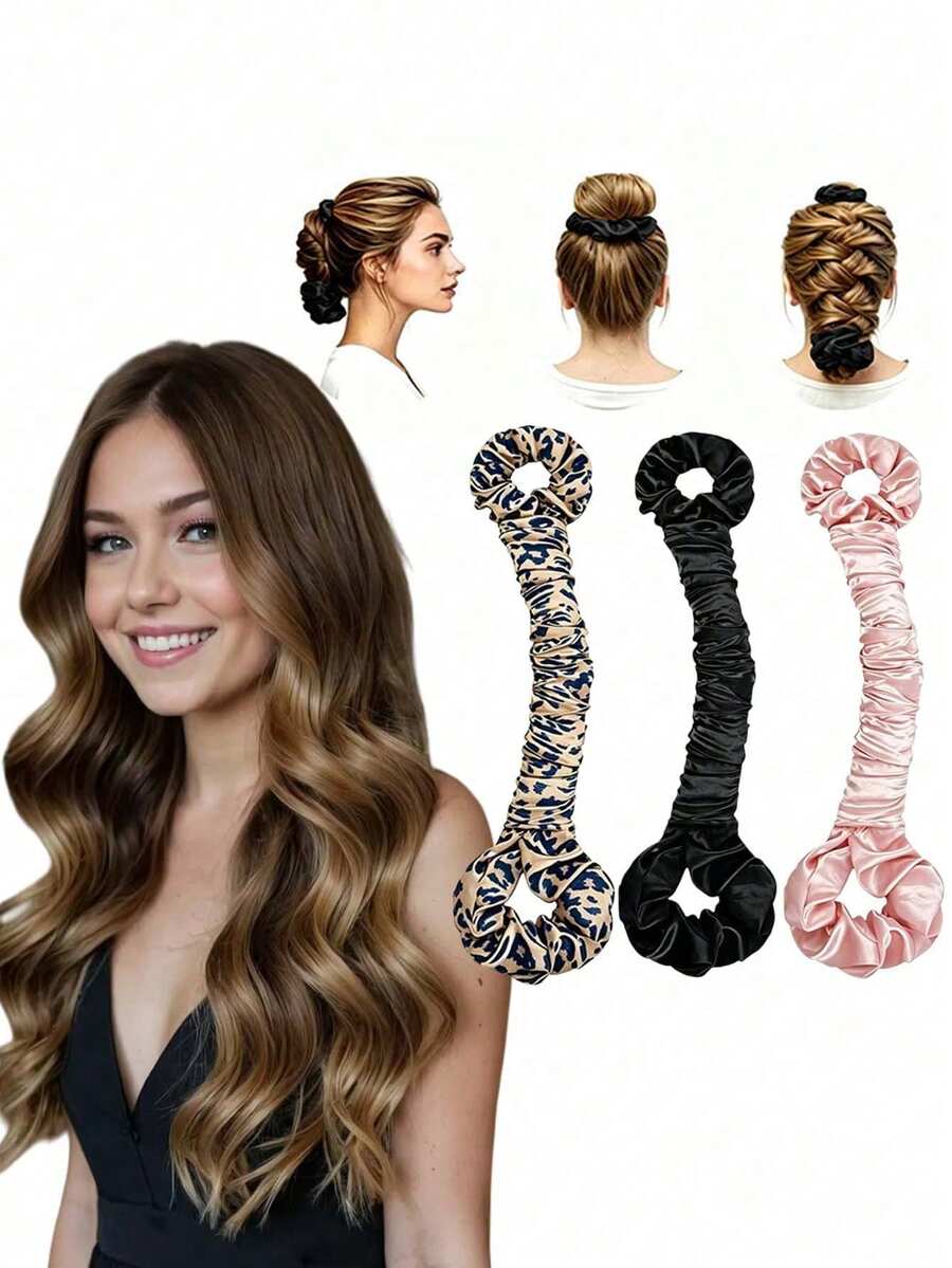 1pc Multifunctional Satin Heatless Curling Hair Scrunchie Seamless Curling Rod With Hair Tie, Medium Creamy Pink, Sleep Heatless Curling Tool Hair Styling Tool Kit - Multicolor - View 1