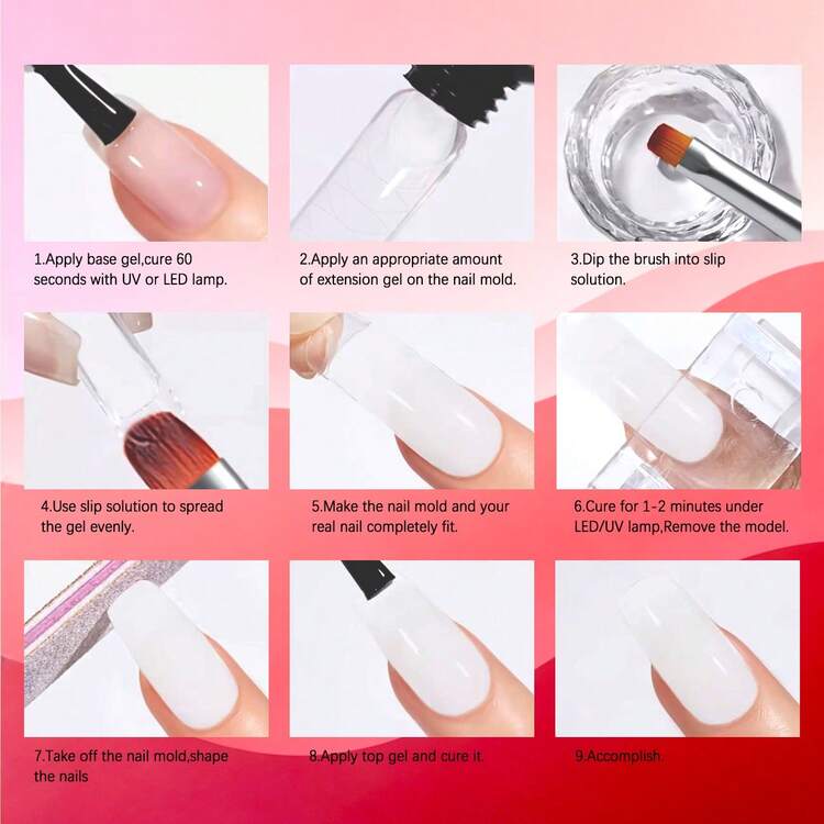 7PCS/Set 15ml Poly Extension Gel Set Nail Art Polygels Kit Clear White Pink Color Nail UV Gel Tip Form Acrylic Nail Gel Slice Brush Kit With 20pcs Nail Extension Molds Nails - Multicolor - View 10