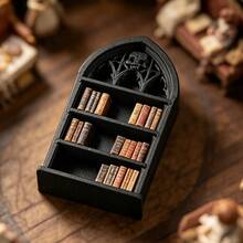 Dark Gothic Style Mini Bookshelf, Vintage Church Arch Design + Skull Carving, Creates A Mysterious Atmosphere, 3-Tier Design For Storing Mini Ornaments And Jewelry, Both A Practical Storage Rack And A Dark Gothic Home Decor Piece, Create Your Exclusive Niche Aesthetic Space - Multicolor - View 7