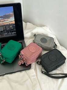 1pc Minimalist Soft Nylon Rectangular Mini Coin Purse, Embossed Logo, Zipper With Wrist Strap, Portable Card Cash Storage Pouch, Multi Pastel Colors Match Daily Outfits For Commute, Shopping, Daily Outdoor Use All Seasons - View 5