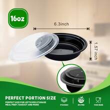 EasyPack Now Meal Prep Take Out Bowl With Lids 50 Pack, 16oz Round Food Storage Containers, Thickened Premium Plastic, Stackable, Microwave/Freezer/Dishwasher Use - Black - View 2