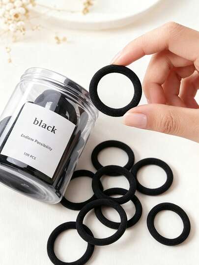 50pcs/Girls Basic High Elasticity Ponytail Hair Ties, Hairstyle Use (Mixed Colors) Women Solid Color Casual Hair Bands, Travel Hair Washing Hair Ropes Hair Bands, Black Hair Bands, High Elasticity Rubber Bands/100/20/5pcs
