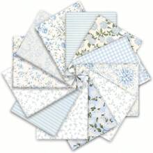 14/28pcs Blue Quilted Fabric, 25cm X 25cm Blue Fabric Squares Vintage Pre-Cut Quilt Kit With Floral And Striped Print Patterns, For DIY Crafts - Variant - View 2