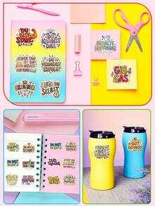 50Pcs German Positive Quote Vinyl Stickers, Colorful Handlettered Motivational Phrase Rainbow Sun Cloud Decals, Inspirational Waterproof Stickers For Vision Board, Journal, Laptop, Tablet & Scrapbook Crafts - Multicolor - View 4