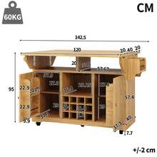Multifunctional Service Cart, Kitchen Trolley With Storage, Adjustable Shelves And Wine Bottle Holder, Mobile Side Table For Dining Room, Living Room And Balcony, Natural Brown - Natural Wood Color - View 11