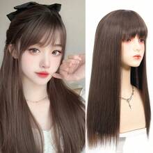 60cm Long Straight Synthetic Wig With Air Bangs Multicolor Hair Wig For Women Anime Cosplay Halloween Party Y2K Japanese Style - Multicolor - View 11